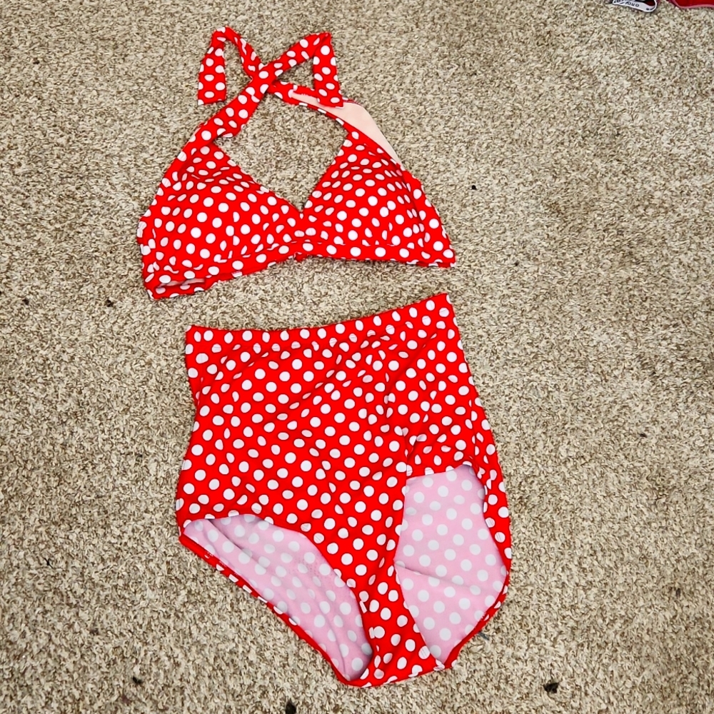 Red and white polka-dot swimsuit